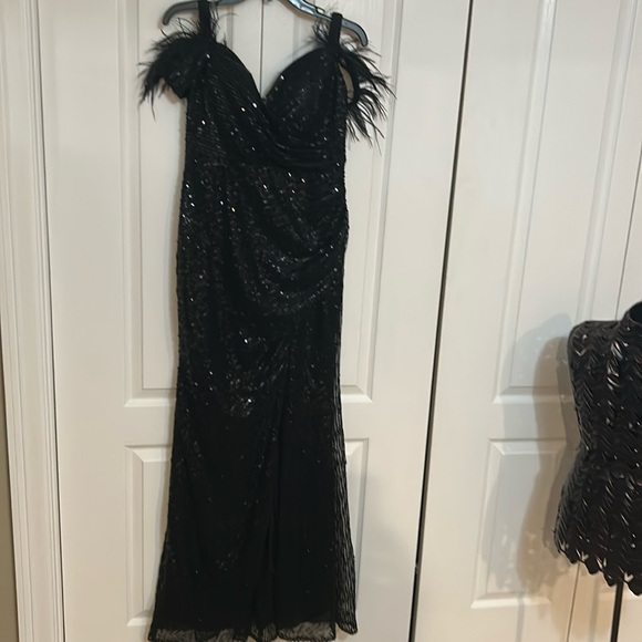 Black sequin and feathers gown - Picture 1 of 6